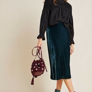 Anthropologie Maeve Deep Navy Velvet Midi Skirt Size XL